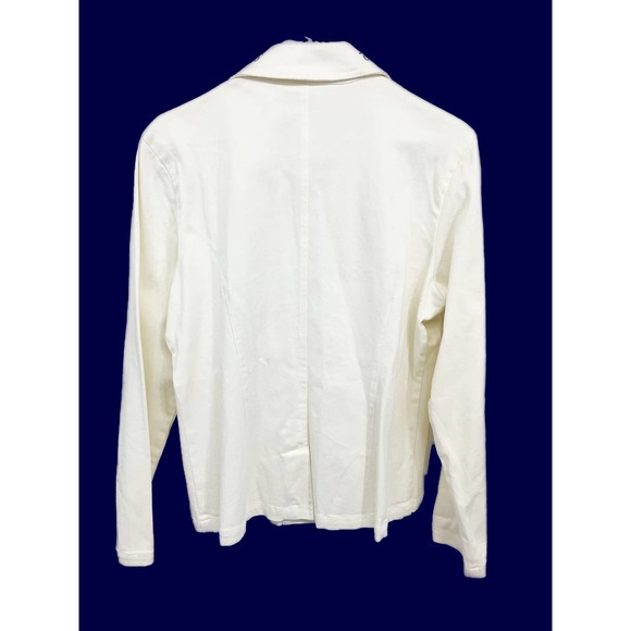 Vintage Womens 2 Button White Blazer with Floral Print on Neckline Size L - Picture 4 of 7